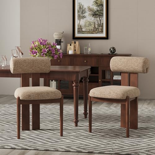 Dining Chairs Set of 2, Dining Room Chairs Upholstered Chenille Fabric, Wooden Kitchen Chairs with Padded Seat & Solid Wood Frame, Modern Accent Chairs for Living Room Bedroom Restaurant,Camel