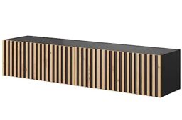 SELSEY Telire Wall-Mounted TV Cabinet 138.6 x 31.6 x 30 cm, Black with Artisan Oak Ribbed Front, Matte Finish, Wooden TV Stand for TVs up to 60 Inch, Scratch and Moisture Resistant