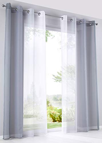 Modena 10000183 Vertical Gradient Print Transparent Curtains with Eyelets and Tiebacks 175 x 140 cm Grey Tones Pack of 2