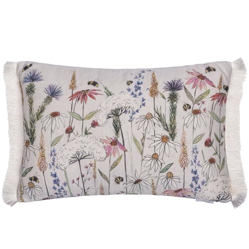 Voyage Maison Hermione Cushion Cover – Fringed British Nature Inspired Bee Floral Watercolour Decorative Case (Linen - 40x60cm)