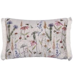 Voyage Maison Hermione Cushion Cover – Fringed British Nature Inspired Bee Floral Watercolour Decorative Case (Linen - 40x60cm)