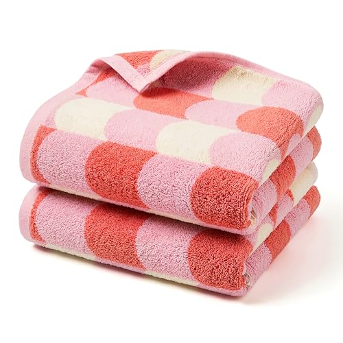 notcoy Cotton Terry Hand Towel, 600 GSM, Set of 2 - Cherry Blossom