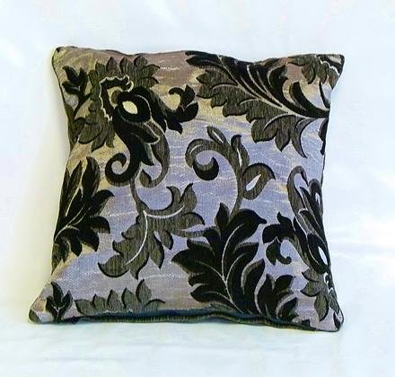Emma Barclay Rome - Damask Chenille Cushion Cover in Black - 17x17 (43x43cm)