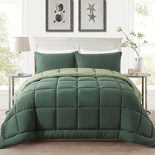 "DOWNCOOL Queen Comforter Set -All Season Bedding Comforters Sets with 2 Pillow Cases-3 Pieces Bedding Sets Queen -Down Alternative Double Green Queen Size Comforter Sets(88""x90"")"