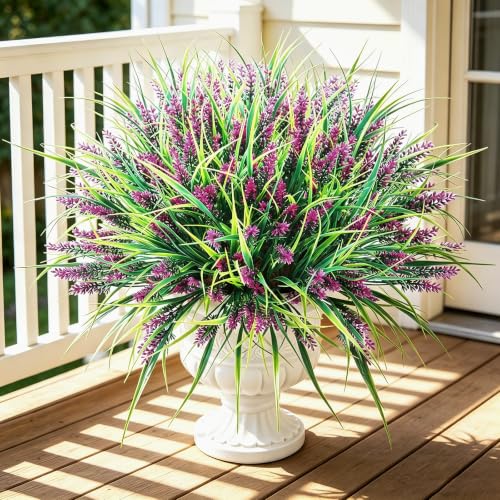 Agusbagli 24 Bundles Artificial Lavender Flowers Fake Plastic Flowers Outside UV Resistant - Rose Red