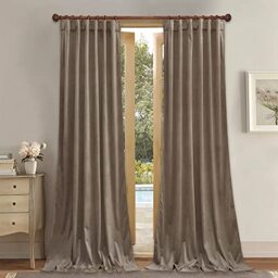 StangH Taupe Velvet Curtains 96 inches Long, Luxury Back Tab Thermal Insulated Room Darkening Window Drapes for Sliding Glass Door/Bedroom, W52 x L96, 2 Panels