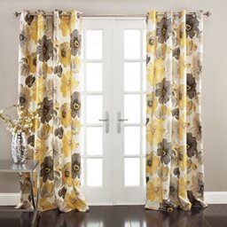 "Lush Decor Leah Room Darkening Window Curtain Panel Pair Floral Insulated Grommet, 52"" W x 120"" L, Yellow and Gray"