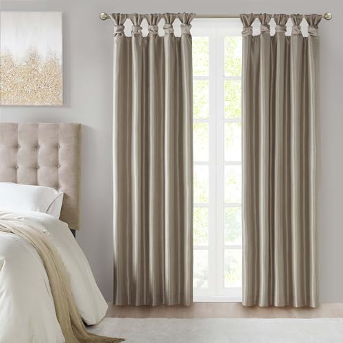 Madison Park Emilia Faux Silk Single Curtain with Privacy Lining, DIY Twist Tab Top, Window Drape for Living Room, Bedroom and Dorm, 50x84, Pewter