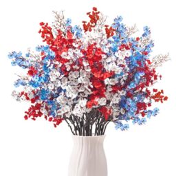 Uieke 6Pcs 4th of July Artificial Flowers Fake Patriotic Babys Breath Flowers for Independence Day Decor Blue White Red Silk Flowers for Memorial Day Floral Arrangement Home