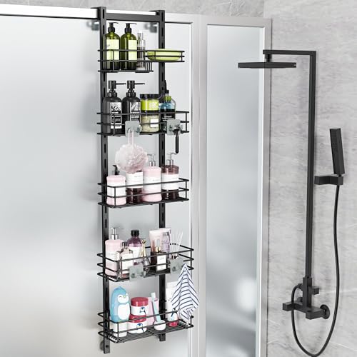 Orimade Over the Door Shower Caddy Adjustable Hanging Organizer Shelf Rustproof with Hook,Shampoo Holder Bathroom Shelf with Soap Holder,Shower Basket with Suction Cup Extra Large, 5 Tier (US Patent)