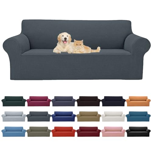 Cupuamon 2026 New Stretch Oversized Sofa Slipcovers Couch Sofa Cover for 4 Seater Furniture Protector Covers with Elastic Bottom Jacquard Fabric Small Checks for Pets, Kids - Grey