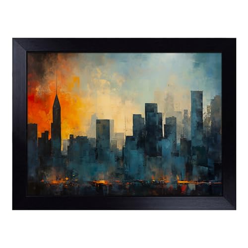 Lap Tray with Bean Bag Cushion, Skyline Photograph 8K - Handmade in the UK, Raised Wooden Edge, Padded Cushion, Heat-Resistant Wipe-Clean Surface, for Meals, Laptops and Crafts