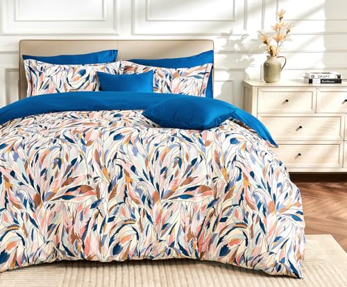 SLEEPBELLA Queen Size Duvet Cover Set with Button Closure - Multicolor Leaves Botanical Luxury Bedding for a Comfortable Sleeping