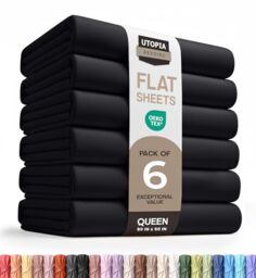 Utopia Bedding Flat Sheets - Pack of 6 - Soft Brushed Microfiber Fabric - Shrinkage & Fade Resistant Top Sheets - Easy Care (Queen, Black)