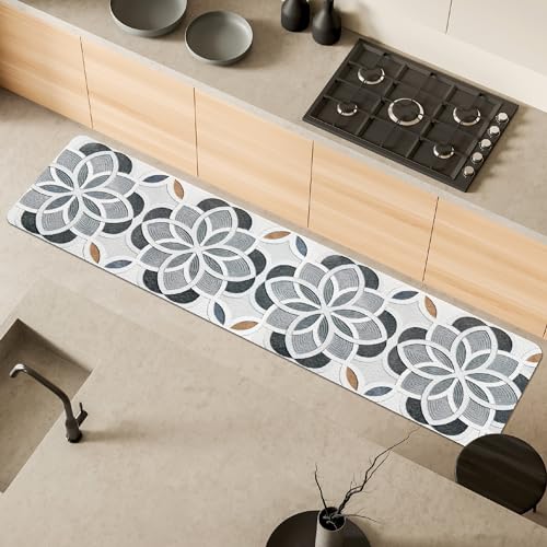 Comart - Malaga Kitchen Rug - Runner 100% PVC - Stain Resistant - Non-Slip - Waterproof - Machine Washable Mat - Modern Lane for Kitchen and Hallway - Geometric - 55 x 170 cm