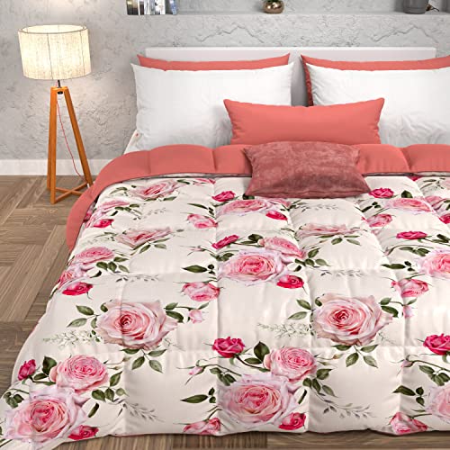 PETTI Artigiani Italiani Printed Winter Duvet 220 ?? 260 cm - Floral 20 Cream, reversible microfibre quilt, Made in Italy