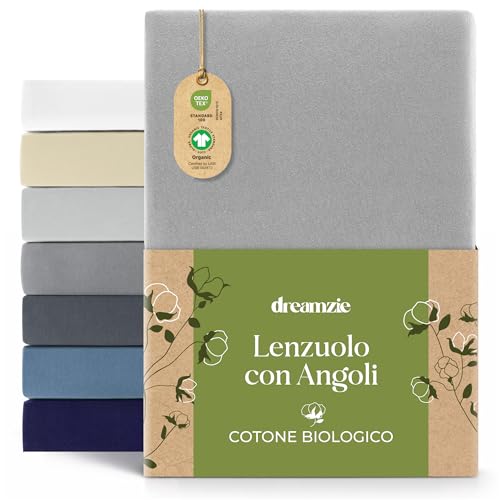 Dreamzie Organic Cotton Fitted Sheet, Grey, 120 x 200 cm-130 x 200 cm