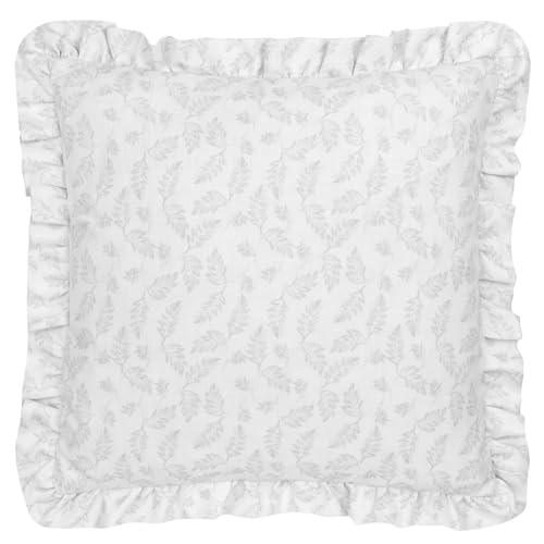 furn. Wylder Chloe Polyester Filled Cushion – Tonal Botanical Nature Inspired Ruffle Trim Decorative Pillow (Soft white – 50x50cm)