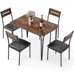 GiantexUK 5-Piece Dining Table Set for 4, Rectangular Kitchen Table with 4 Armless Upholstered Chairs, Space-Saving Dining Room Furniture with Metal Frame for Home Apartment Restaurant