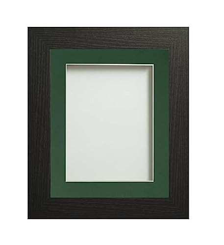 Frame Company Watson Black Picture Photo Frame fitted with Perspex, 9x7 inch with Bottle Green Mount for image size 8x6 inch