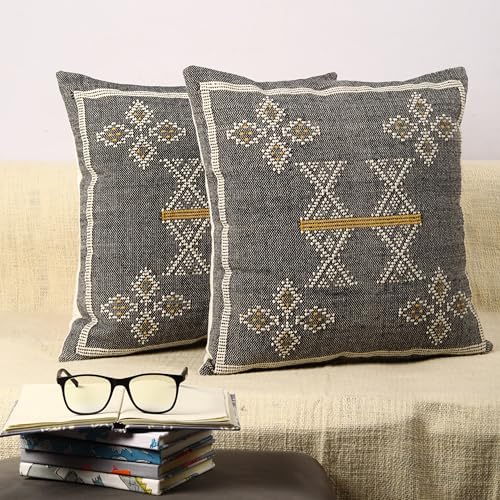 Trade Star 100% Cotton Cushion Covers Set of 2 Throw Pillow Cover Handloomed Decorative Cushion case Handwoven Pillowcase 18x18 Inches Designer Square Pillow Shams