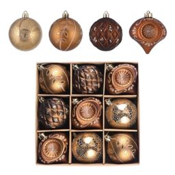 Valery Madelyn Christmas Ball Ornaments for Valentines Day, 9ct Bronze Copper Brown and Gold Shatterproof Christmas Tree Decorations Set, 2.76 Inches Luxury Hanging Ornaments for Xmas Holiday Decor
