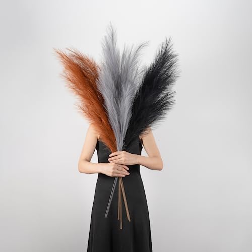 "EVODIS Pampas Grass Decor Tall, 43""/110cm Faux Pampas Grass 6 Stems Large Pompass Grass Branches Tall Bulk Boho Flower Arrangement for Home Room Wedding Party Decor"