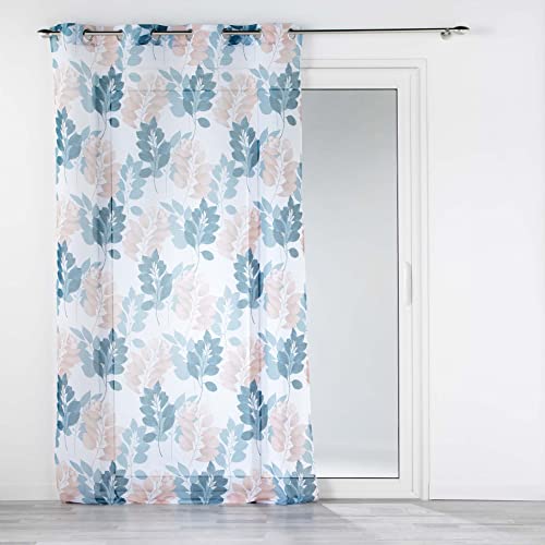 Douceur d'Intérieur, Belline Net Curtain with Eyelets 140 x 240 cm White/Blue Sandblasted Printed Voile