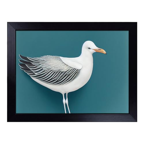 Lap Tray with Bean Bag Cushion, Seagull Portrait - Handmade in the UK, Raised Wooden Edge, Padded Cushion, Heat-Resistant Wipe-Clean Surface, for Meals, Laptops and Crafts