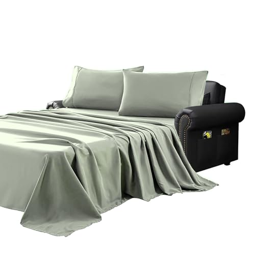 "Kingnex Sofa Bed Sheets Queen for Sleeper Sofa Bed with 4-6 Deep Pocket Soft Double Brushed 1800 Microfiber 4 Piece Bedding Set (60""x74""x6"") Sage"