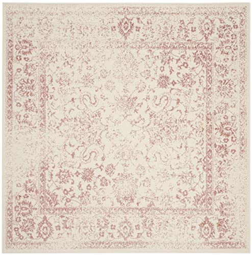 Safavieh Distressed Rug for Living Room, Dining Room, Bedroom - Adirondack Collection, Short Pile, in Ivory and Rose, 91 x 91 cm