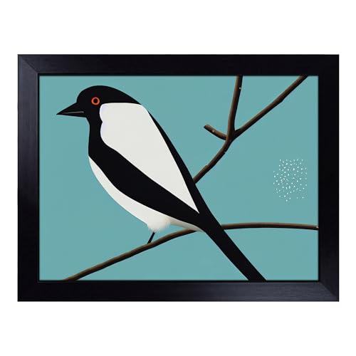 Lap Tray with Bean Bag Cushion, Magpie Bird Abstract - Handmade in the UK, Raised Wooden Edge, Padded Cushion, Heat-Resistant Wipe-Clean Surface, for Meals, Laptops and Crafts