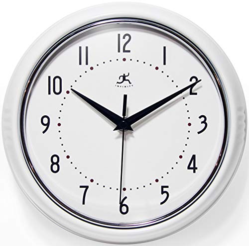 Infinity Instruments LTD. Retro 9 inch Silent Sweep Non-Ticking Mid Century Modern Kitchen Diner Wall Clock Quartz Movement Retro Wall Clock Decorative (White)???