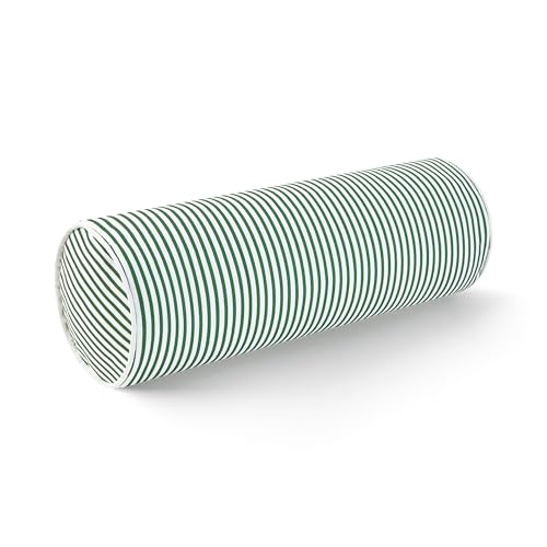 "Hofdeco Premium Coastal Patio Indoor Outdoor Bolster Pillow Cover Only, 6""x20"" Water Resistant for Backyard, Couch, Green Stripe"