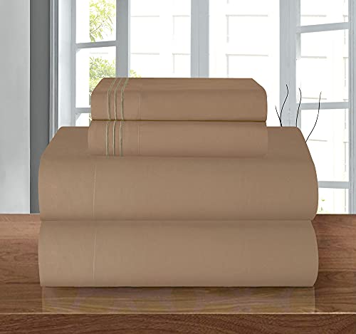 "Elegant Comfort Elegance Linen ® 1500 Thread Count WRINKLE RESISTANT ULTRA SOFT LUXURY 4 pcs Bed Sheet Set, Deep Pocket Up to 16""- Many Size and Colors, King, Taupe"
