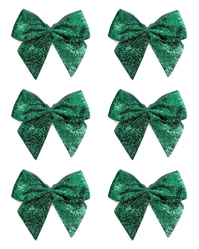 Italian Options Large Sparkle Ribbon Bows, Self-Adhesive Glittering Big Bow for Present Wrapping, Gifts, Bows for Christmas Tree, Wreaths, Crafting Accessories, Emerald, 6 Pack, 10 cm