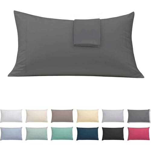 ECOMMERC3 - Pack of 2 Pillowcases 50 x 75 Extra Soft and Comfortable - Anthracite Pillow Case Made 100% in Spain, Breathable, Easy to Wash