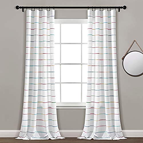 "Lush Decor Ombre Stripe Yarn Dyed Cotton Window Curtains Panel Pair, 40"" W x 84"" L, Rainbow"