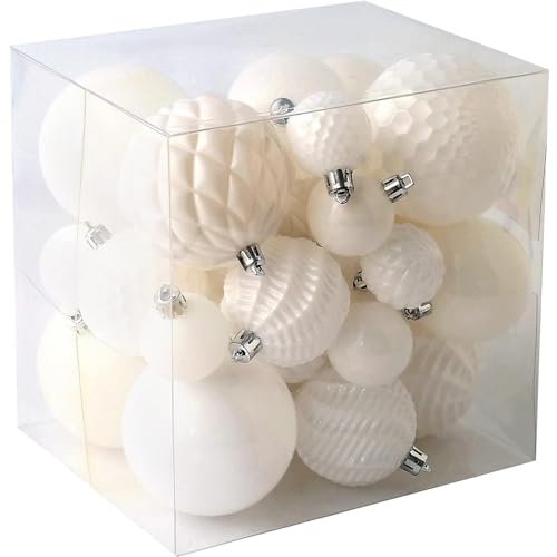 Christmas Balls Ornaments -36pcs Shatterproof Christmas Tree Decorations with Hanging Loop for Xmas Tree Wedding Holiday Party Home Decor,6 Styles in 3 Sizes(White)