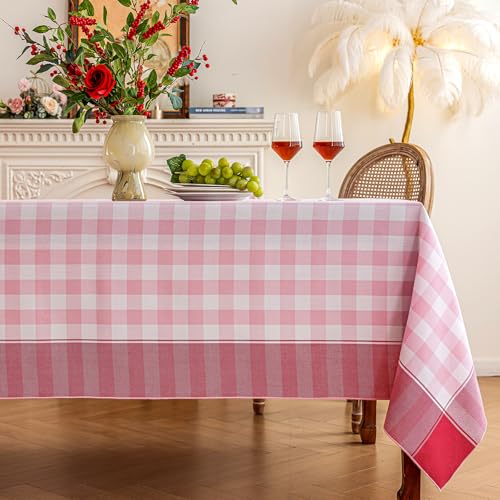 "Midsummer Breeze Checkered Tablecloth-Country Gingham Table Cloth-Rustic Farmhouse Tablecloths for Spring, Summer, Valentine's Day, Easter, Picnic (Rectangle, 60""x120"", Pink)"