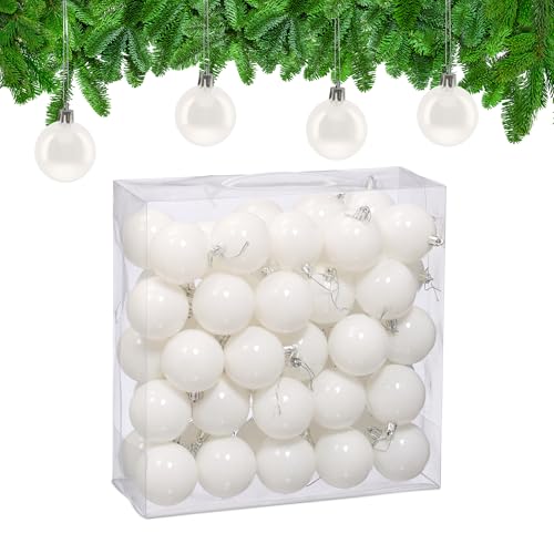 Relaxdays Christmas Baubles, Set of 50, Festive Tree Ornaments, D: 6 cm, Holiday Decorations, Plastic, Shiny, White
