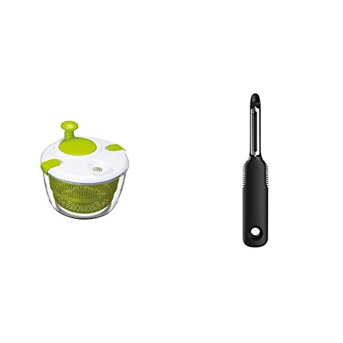 KitchenCraft Deluxe Large Salad Spinner and Dresser, BPA Plastic Free, White/Green & OXO Good Grips Swivel Peeler