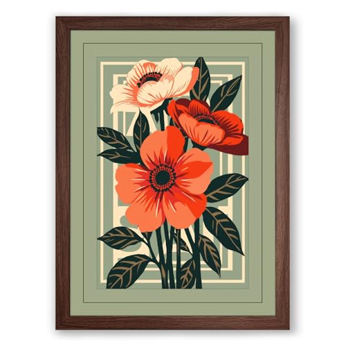 Orange Blooms Study Botanical Framed Wall Art Print A1 (84.1×59.4cm) Walnut, Wall Decor for Living Room, Bedroom, Office & Home, Ready to Hang, Art Gift