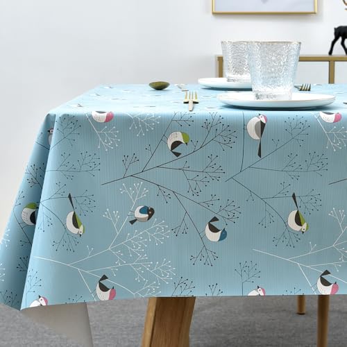 TruDelve Heavy Duty Plastic Table Cloths Square Vinyl Tablecloths Waterproof Outdoor Tablecloth Camping Picnic Table Cover (54'' x 54'', Birds-2)