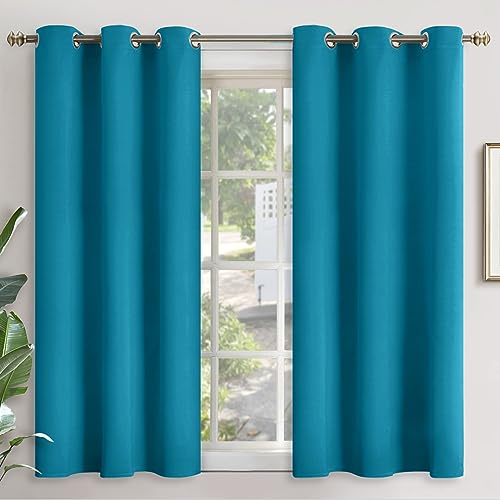 YoungsTex Blackout Curtains 48 Inches Length for Short Bedroom - Thermal Insulated with Grommet Room Darkening Window Curtains for Living Room, 2 Panels, 42 x 48 Inch, Peacock Blue