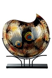 GILDE GLAS art Decorative Vase on Metal Stand - Glass with Feathers - Living Room Decoration - Gift for Women Christmas Birthday - Colour: Brown Gold Black - Height 37 cm