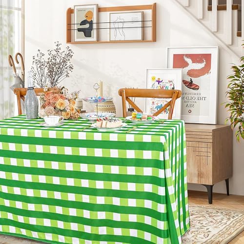 SoarDream Checked Rectangle Tablecloth 57 x 120 Inch Green Bufflo Plaid Table Cloth Waterproof Tablecloth for Easter St.Patrick's Day Spring Picnic Outdoor Party Decoration
