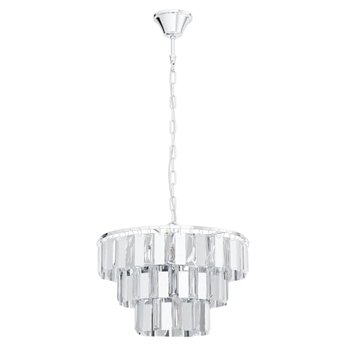EGLO Erseka Pendant Light, 5-Bulb Modern, Elegant, Pendant Light Made of Steel in Chrome and Crystal in Clear Dining Table Lamp, Living Room Lamp Hanging with E14 Socket, Diameter 38.5 cm