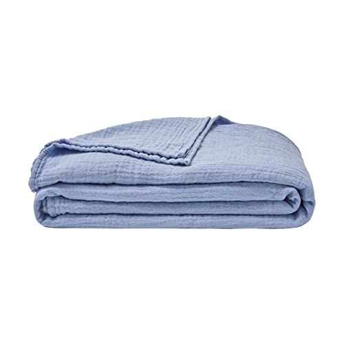ESSIX Plain Cotton Gauze Bed Cover, Jazzy, 260 x 240 cm, Blue
