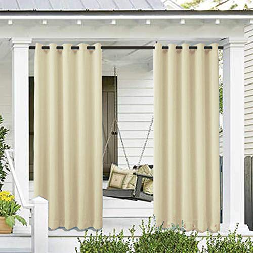 ele ELEOPTION Outdoor Curtains, Waterproof, UV Protection, Outdoor Curtain with Eyelets, Opaque Curtain for Garden, Yard, Balcony, Beige, 1 Panel / 132 X 240cm